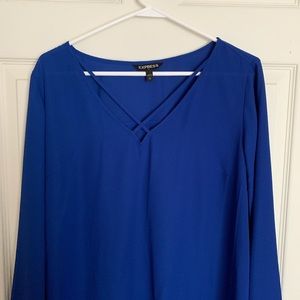 Royal Blue Express V Neck Blouse in Size L